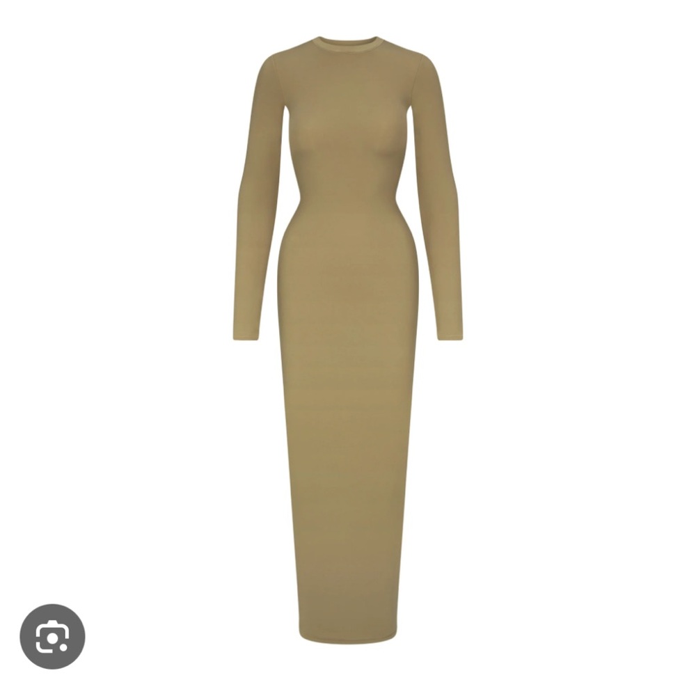 SKIMS Fits Everybody Long Sleeve Crew Neck Dress - Olive